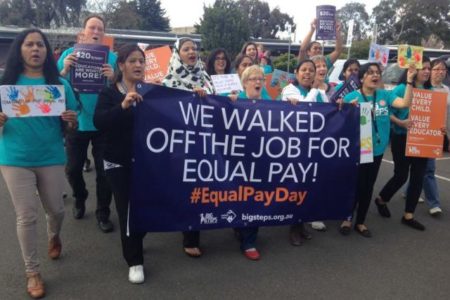 Childcare workers rally in Woolloongabba