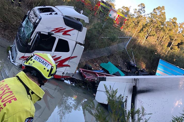 Article image for B-double driver ‘dozed off’, crashes into creek