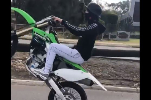 Article image for Have you seen this cowboy? Motorcyclist dances with death on unregistered trail bike