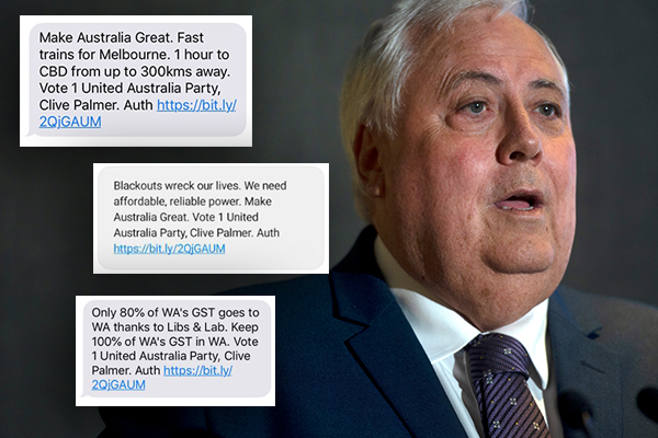 Article image for Clive Palmer blasted after unsolicited texts, says he’ll send more