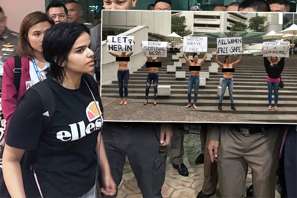 Article image for Women protest topless in CBD for Saudi teen seeking asylum