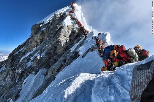 The long queue at the top of the world