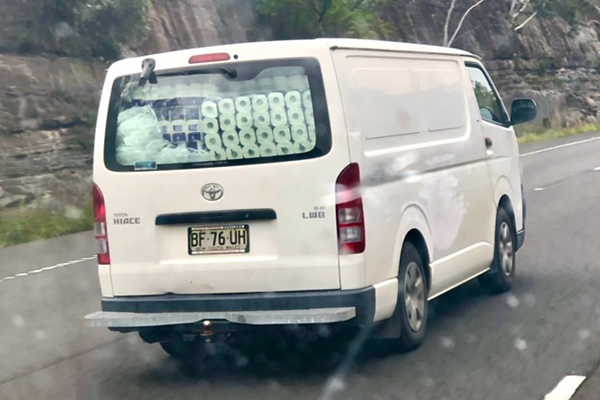 Van caught with hundreds of toilet paper rolls