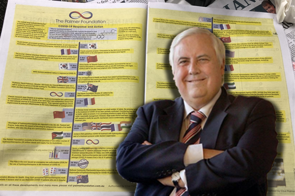 Clive Palmer advertises ‘irrational’ coronavirus treatment