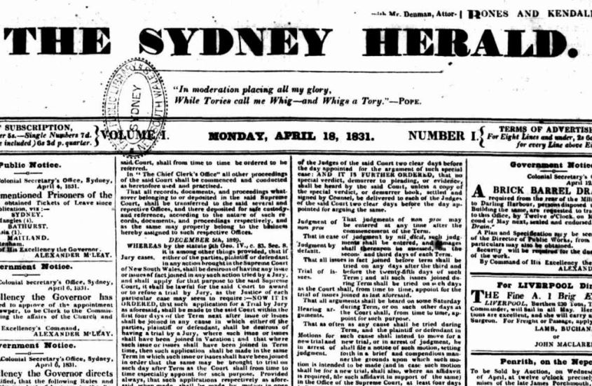 The Sydney Morning Herald turns 190 4BC