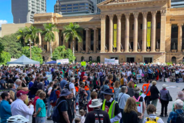 Hundreds rally for action on climate change in Brisbane’s CBD