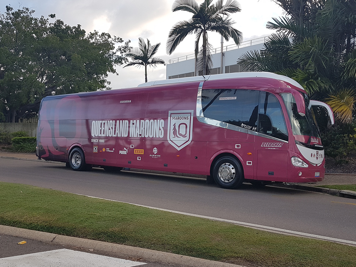 Article image for SPOTTED | ‘Mighty’ Queensland Maroons bus ready for ferry to training