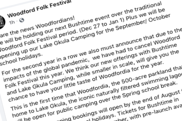 Article image for Sad news: Woodford Folk Festival called off for the second year in a row