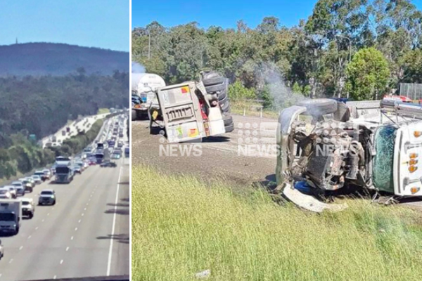 Article image for Two-truck rollover causing massive delays on the M1