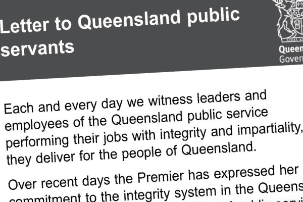 Article image for Memo sent to Queensland’s public servants amid integrity issues