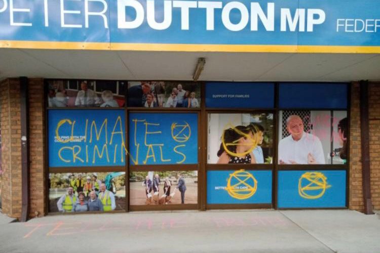Article image for Vandals graffiti façade of Peter Dutton’s Arana Hills office