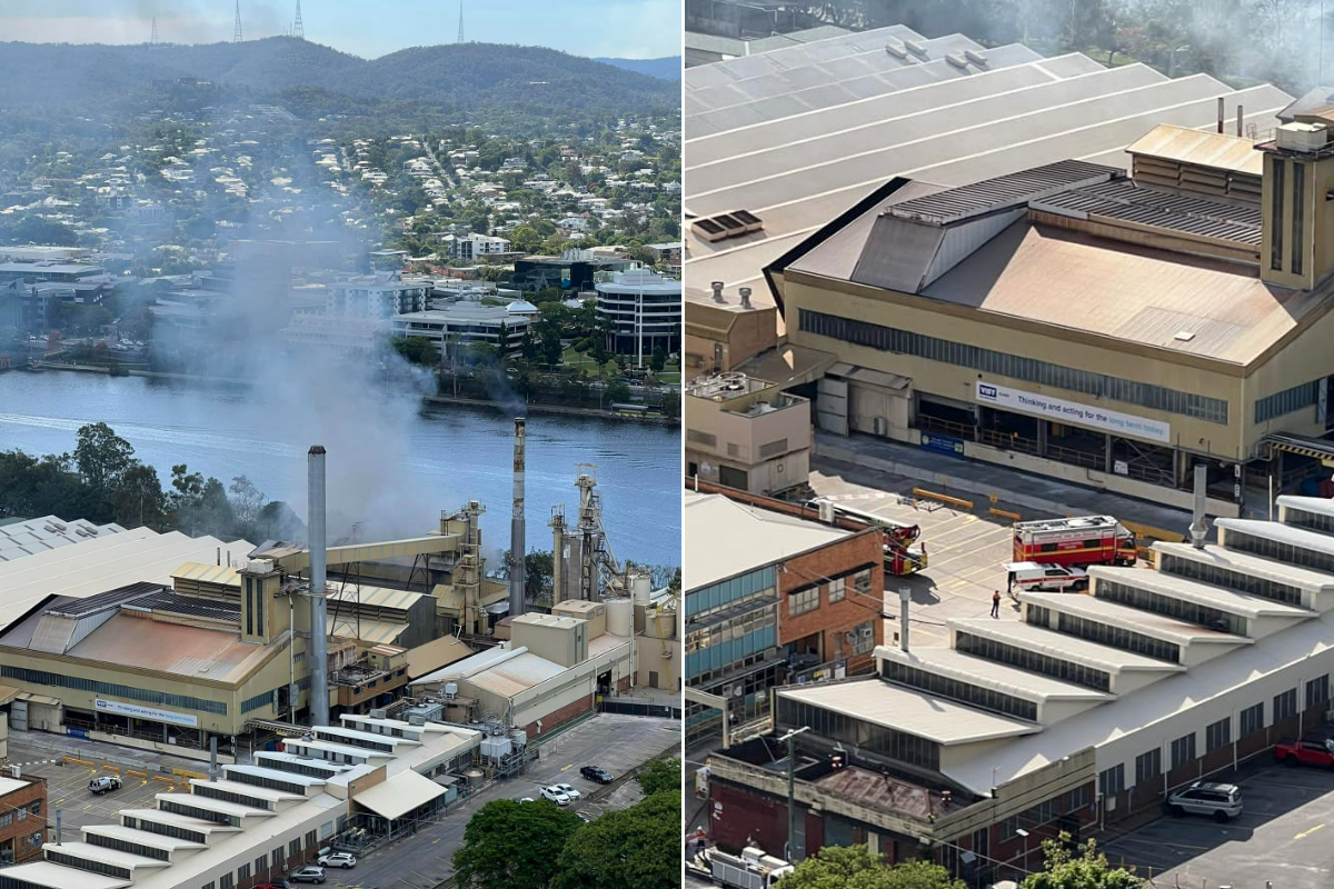 Fire crews battle blaze at Visy Glass factory in South Brisbane