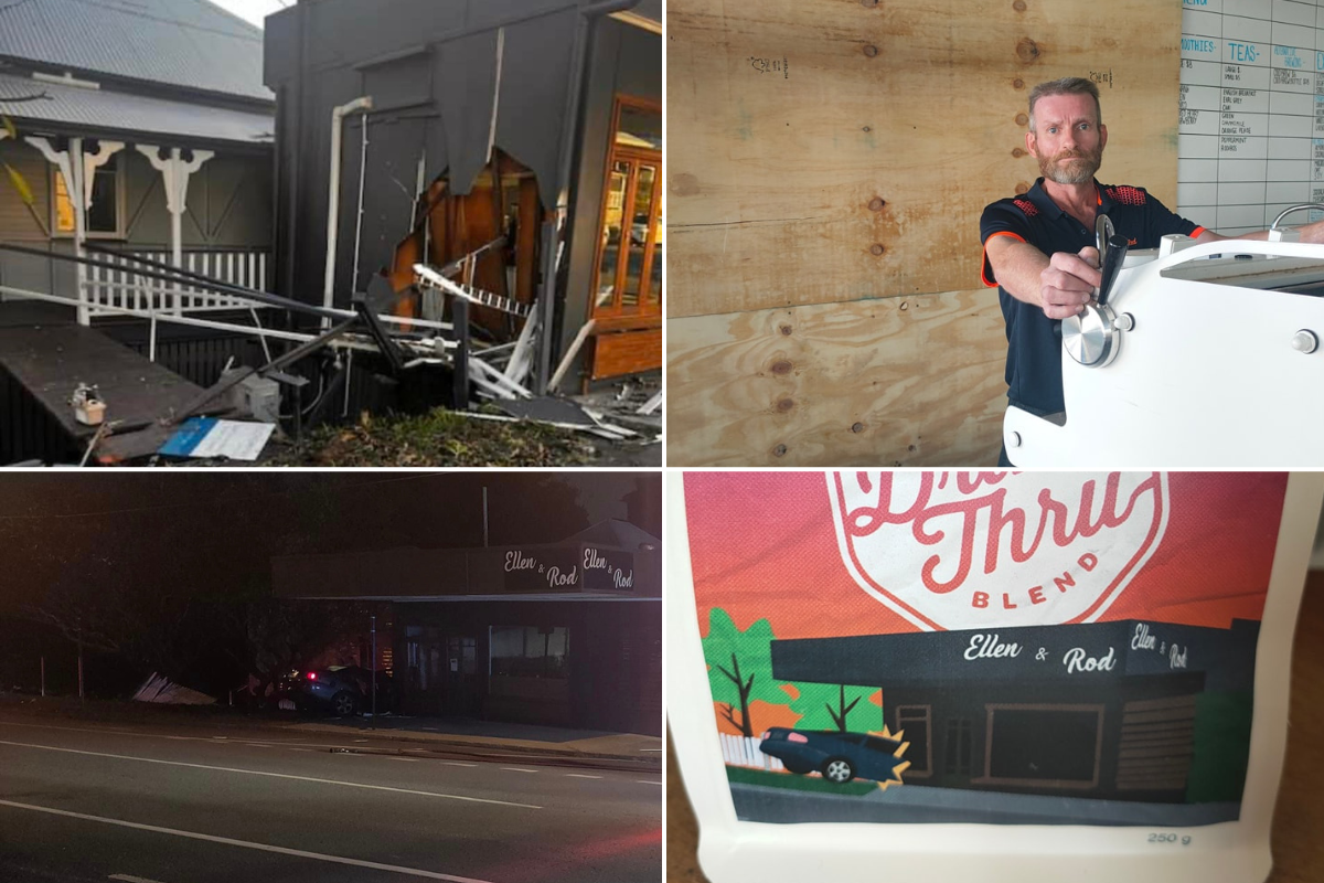 Article image for Local cafe reopens after a stolen car crashed through it!